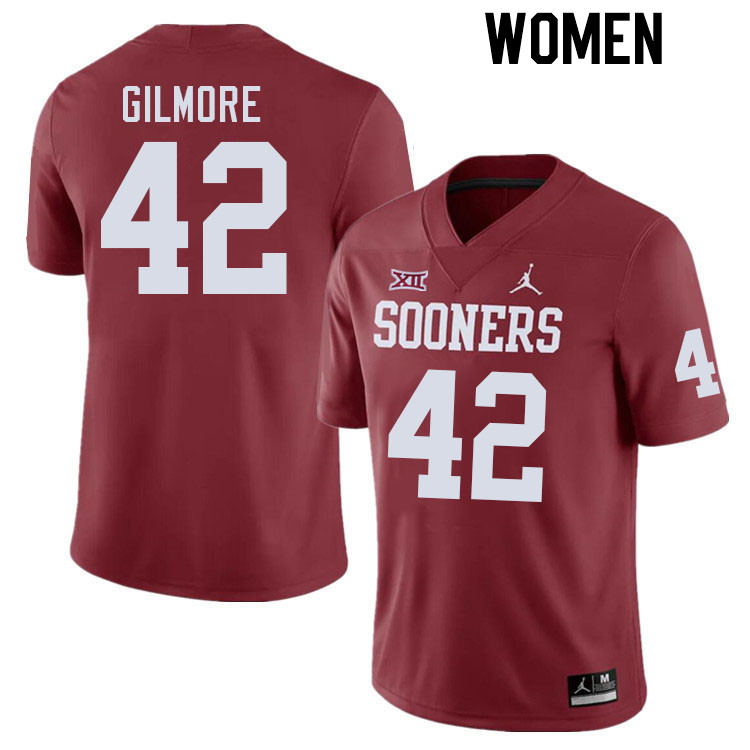 Women #42 Wyatt Gilmore Oklahoma Sooners College Football Jerseys Stitched-Crimson